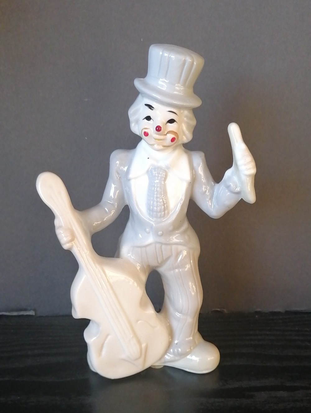 Vintage Ceramic Porcelain Clown Figurine Holding a Bass Fiddle